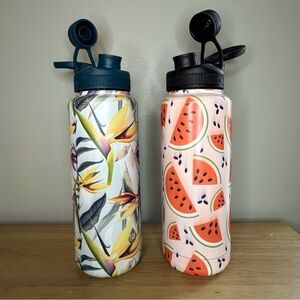 Lot of 2 Tal 40 oz insulated stainless steel travel‎ water bottles w/ lids